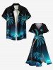 Plus Size Coconut Tree Moon Ombre Galaxy Print Split Hawaii Midi Dress -  