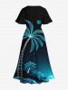 Plus Size Coconut Tree Moon Ombre Galaxy Print Split Hawaii Midi Dress -  