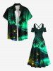 Plus Size Coconut Tree Mountain Ombre River Glitter 3D Print Cold Shoulder Crisscross Hawaii Maxi Dress -  