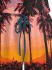 Plus Size Coconut Tree Ombre Sky Oil Painting Print Cinched Hawaii Romper -  