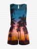 Plus Size Coconut Tree Ombre Sky Oil Painting Print Cinched Hawaii Romper -  