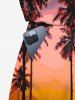 Plus Size Coconut Tree Ombre Sky Oil Painting Print Cinched Hawaii Romper -  
