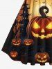 Plus Size Halloween Pumpkin Lantern Bat Moon Castle Print 1950s Vintage Dress -  