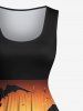 Plus Size Halloween Pumpkin Lantern Bat Moon Castle Print 1950s Vintage Dress -  
