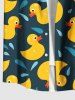 Plus Size Cute Duck Drop Print Hawaii Button Pocket Shirt For Men -  
