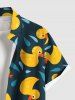 Plus Size Cute Duck Drop Print Hawaii Button Pocket Shirt For Men -  