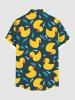 Plus Size Cute Duck Drop Print Hawaii Button Pocket Shirt For Men -  
