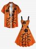 Plus Size Pumpkin Bat Spider Web Print Halloween A Line Tank Dress -  