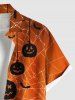 Plus Size Pumpkin Bat Spider Web Print Halloween Button Pocket Shirt For Men -  