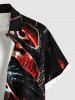 Plus Size Skull Crow Tree Branch Moon Print Halloween Button Pocket Shirt For Men -  