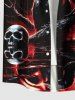 Plus Size Skull Crow Tree Branch Moon Print Halloween Button Pocket Shirt For Men -  