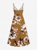 Plus Size Flower Leaf Print Hawaii Surplice A Line Cami Dress -  