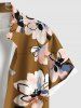 Plus Size Flower Leaf Print Hawaii Button Pocket Shirt For Men -  