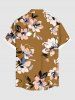 Plus Size Flower Leaf Print Hawaii Button Pocket Shirt For Men -  