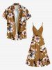 Plus Size Flower Leaf Print Hawaii Surplice A Line Cami Dress -  