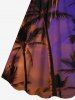 Plus Size Coconut Tree Ombre Sky Print Hawaii Cinched A Line Dress -  