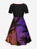 Plus Size Coconut Tree Ombre Sky Print Hawaii Cinched A Line Dress -  