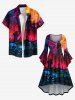 Plus Size Skull Tombstone Castle Moon Ombre Galaxy Print Halloween Ruched High Low Asymmetric Dress -  