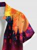 Plus Size Skull Tombstone Castle Moon Ombre Galaxy Print Halloween Button Pocket Shirt For Men -  