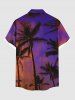 Plus Size Coconut Tree Ombre Sky Print Hawaii Button Pocket Shirt For Men -  