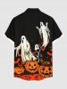 Chemise d'Halloween grande taille à imprimé citrouille, fantôme, chauve-souris et arbre, avec poches boutonnées pour homme - Noir 5XL