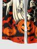Chemise grande taille à imprimé citrouille, fantôme, chauve-souris, arbre, boutonnée, pour homme, Halloween - Noir 4XL