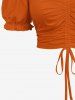 Haut cintré uni à épaules dénudées et manches bouffantes grande taille - Orange S