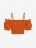 Haut cintré uni à épaules dénudées et manches bouffantes grande taille - Orange S