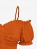 Haut cintré uni à épaules dénudées et manches bouffantes grande taille - Orange S