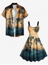 Sea Map Ship Rudder Cruise Print Plus Size Matching Hawaii Beach Outfit For Couples -  