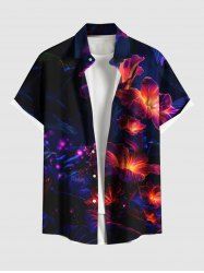 Plus Size Flowers Glitter 3D Print Buttons Pocket Hawaii Shirt For Men -  