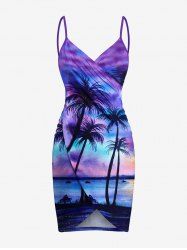 Plus Size Coconut Tree Tie Dye Seascape Print Convertible Hawaii Beach Cover -  