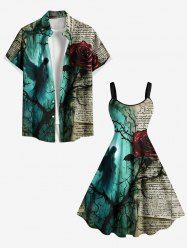 Rose Flower Newspaper Angel Print Plus Size Matching Outfit For Couples -  