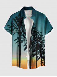 Plus Size Coconut Tree Ombre Sky Print Hawaii Button Pocket Shirt For Men -  