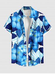 Chemise hawaïenne grande taille à imprimé feuilles tropicales et fleurs d'hibiscus pour homme - Bleu Ciel S