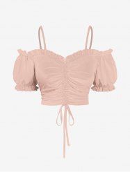 Haut cintré uni à manches bouffantes et épaules dénudées grande taille - Rose clair S