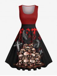Plus Size Skull Crow Cross Letters Print Halloween 1950s Vintage Swing A Line Dress -  