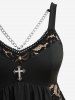 Floral Lace Patchwork Cross Chain Tank Top and Lace-up Two Tone Flare Pants Plus Size Outfit -  