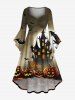 Halloween Pumpkin Bat Moon Ombre Castle Print Plus Size Matching Outfit For Couples -  