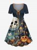 Halloween Pumpkin Skull Ghost Bat Print Plus Size Matching Outfit For Couples -  