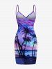 Tenue de plage hawaïenne assortie grande taille à imprimé paysage marin et tie-dye cocotier pour couples - Bleu Ciel 