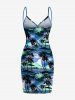 Tenue de plage hawaïenne assortie grande taille à imprimé cocotier et hibiscus pour couple - Bleu 