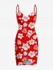 Tenue de plage hawaïenne assortie grande taille à imprimé feuilles tropicales et fleurs d'hibiscus pour couples - Rouge 