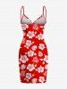 Tenue de plage hawaïenne assortie grande taille à imprimé feuilles tropicales et fleurs d'hibiscus pour couples - Rouge 
