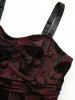 Plus Size Ruched Skull Flocking Mesh Tank Dress With Lace Trim Button Cover Cape -  