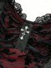 Robe débardeur asymétrique froncée à motif de chauve-souris et de chat, grande taille, en maille floquée, bordure en dentelle croisée - Noir 5x | US 30-32