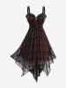 Plus Size Cat Bat Flocking Mesh Cross Lace Trim Ruched Asymmetrical Tank Dress -  