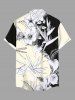 Chemise hawaïenne grande taille à imprimé feuilles tropicales, hibiscus, branches, papillons, boutons et poches pour homme - Blanc de Crème  S