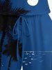 Plus Size Coconut Tree Moon Sea Print Hawaii Drawstring Pocket Romper -  