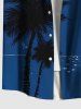 Chemise hawaïenne grande taille à imprimé cocotier, lune et mer, avec poches boutonnées pour homme - Bleu 2XL
